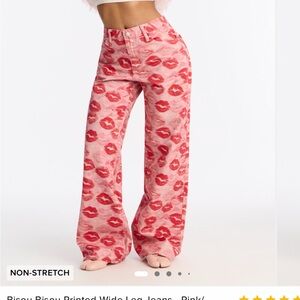 Fashion Nova Pink Lip Print Wide Leg Jeans